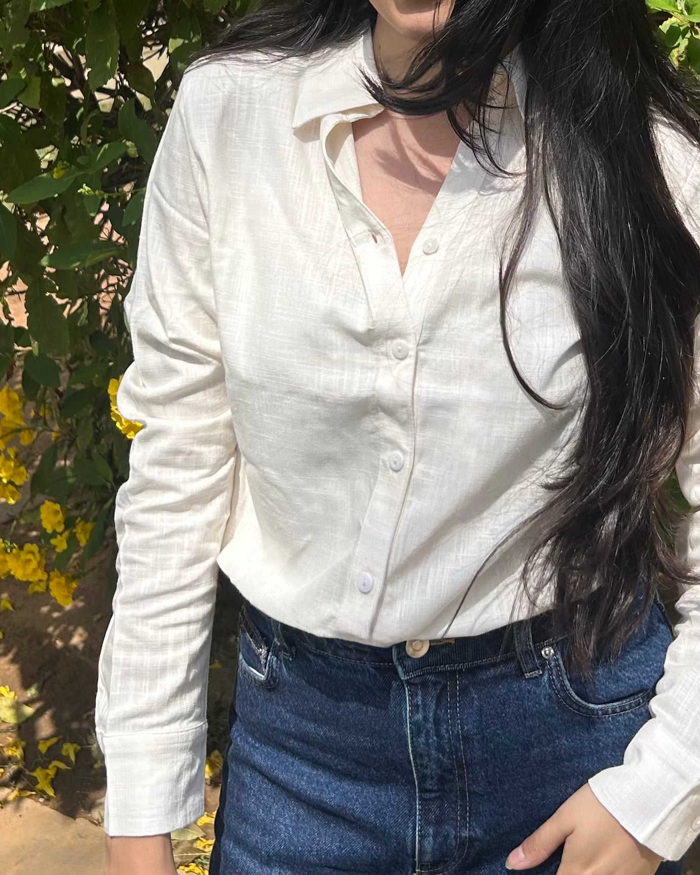 Pearl ✦ Off White Premium Linen Blend Shirt￼