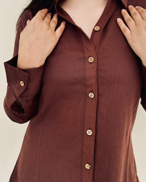 Chestnut ✦ Brown Premium Linen Blend Shirt