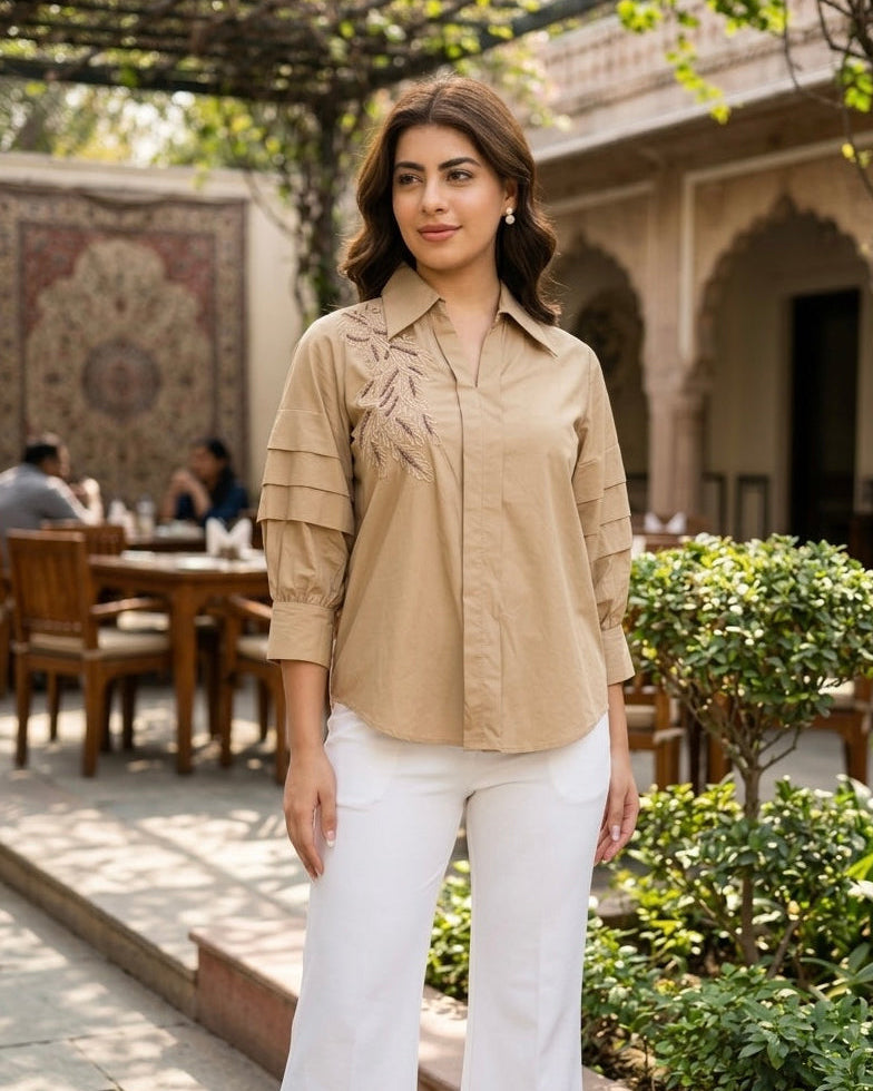 Sand ✦ 100% Cotton Buttonless Shirt